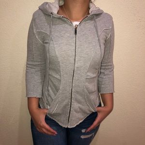 FREE PEOPLE Women’s Distressed Gray Hooded Jacket